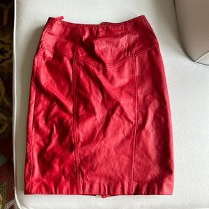 Red leather pencil skirt